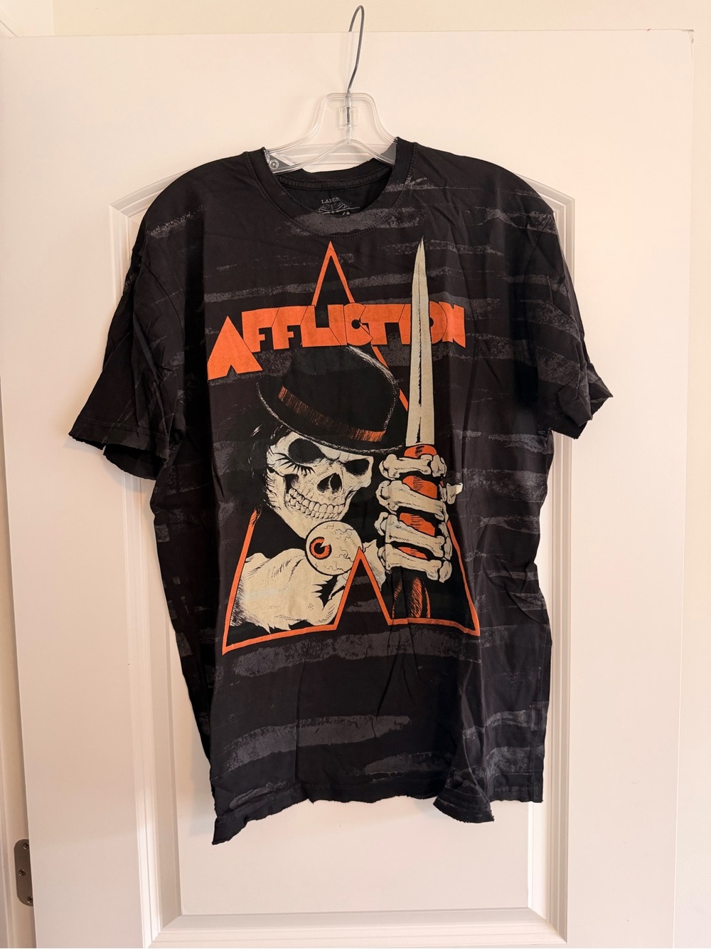 Affliction Black Short-Sleeve Graphic Skull Tee with Orange Accents